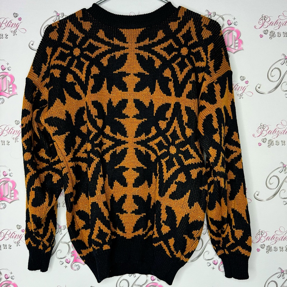 Enchante knit sweater sparkly glitter orange black knitted warm cozy grandmacore